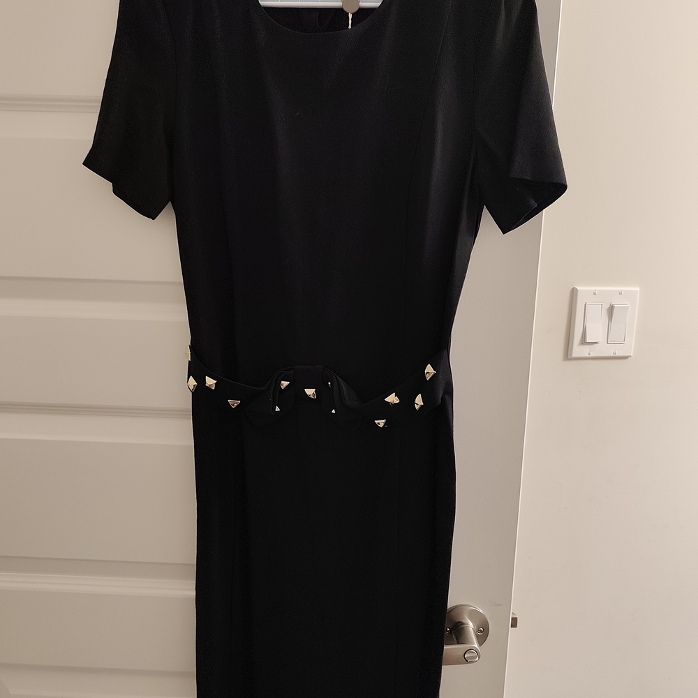 Elegant Black Dress with Studded Belt